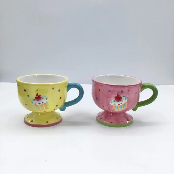 2 Fun Cupcake Collection by Joy Pedestal Mugs Pastel Cups Birthday Party Gifts - Picture 9 of 11